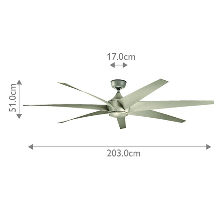 Kichler Ceiling Fan Lehr - 80in / 203cm Fan - Antique Satin Silver part Number = KLF-LEHR-80-AS
