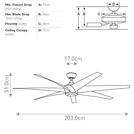 Kichler Ceiling Fan Lehr - 80in / 203cm Fan - Antique Satin Silver part Number = KLF-LEHR-80-AS