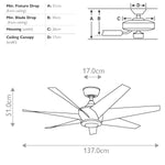 Kichler Ceiling Fan Lehr II - 54in / 137cm Fan - Antique Satin Silver part Number = KLF-LEHR2-54-AS