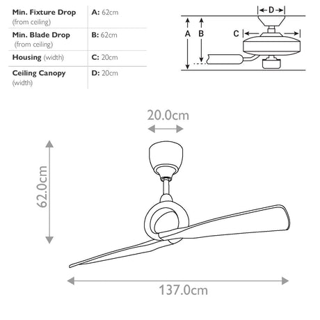 Kichler Ceiling Fan Link - 54in / 137cm Fan - Polished Nickel part Number = KLF-LINK-54-PN