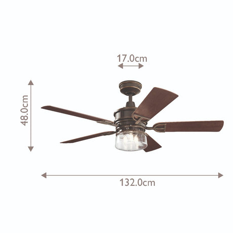 Kichler Ceiling Fan Lyndon Patio - 52in / 132cm Fan - Olde Bronze part Number = KLF-LYNDON-52-OZ