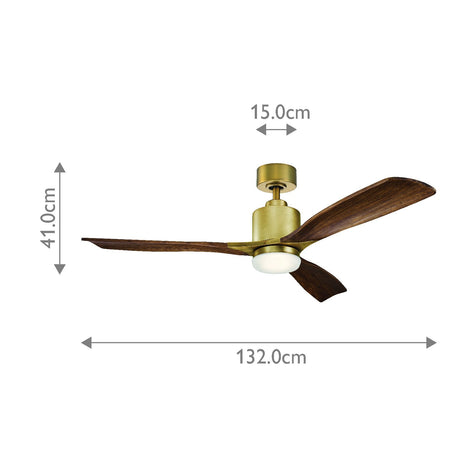 Kichler Ceiling Fan Ridley II - 52in / 132cm Fan - Natural Brass part Number = KLF-RIDLEY2-52-NB