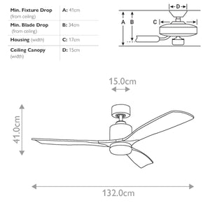 Kichler Ceiling Fan Ridley II - 52in / 132cm Fan - Natural Brass part Number = KLF-RIDLEY2-52-NB