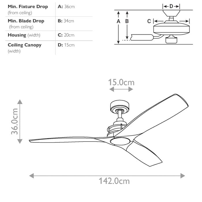 Kichler Ceiling Fan Ried - 56in / 142cm Fan - Anvil Iron part Number = KLF-RIED-56-AVI