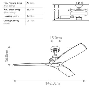Kichler Ceiling Fan Ried - 56in / 142cm Fan - Anvil Iron part Number = KLF-RIED-56-AVI
