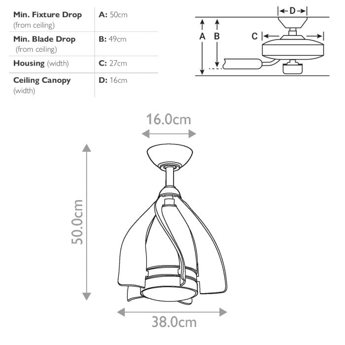 Kichler Ceiling Fan Terna - 15in / 38cm Fan - Brushed Nickel part Number = KLF-TERNA-15-BN