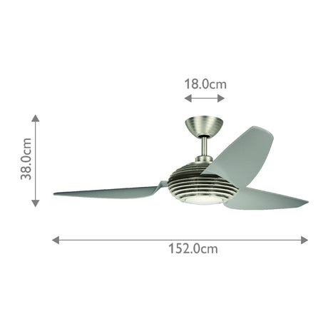 Kichler Ceiling Fan Voya - 60in / 152cm Fan - Brushed Stainless Steel part Number = KLF-VOYA-60-BS