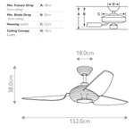 Kichler Ceiling Fan Voya - 60in / 152cm Fan - Brushed Stainless Steel part Number = KLF-VOYA-60-BS