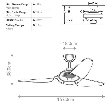 Kichler Ceiling Fan Voya - 60in / 152cm Fan - Brushed Stainless Steel part Number = KLF-VOYA-60-BS