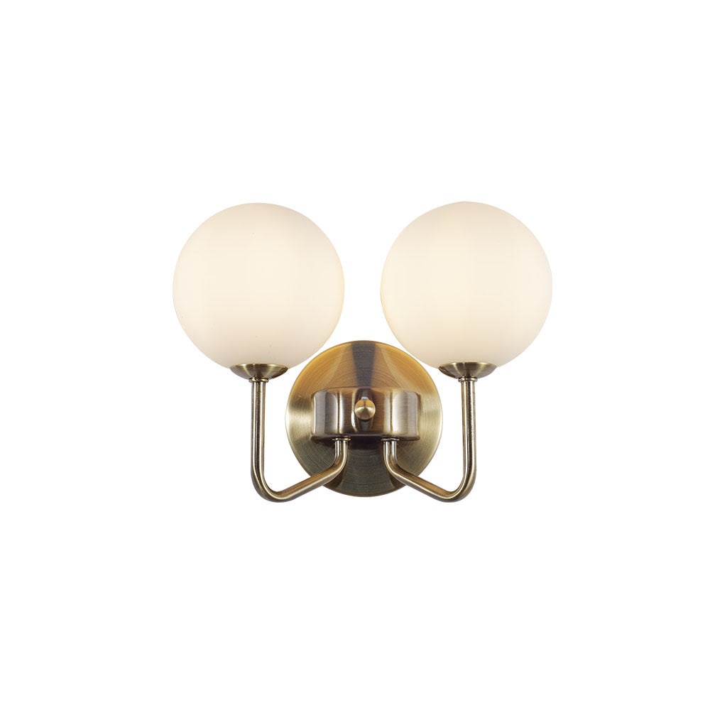 Magnalux Lando 2 Light Wall Light Antique Brass with Opal Ball Part Number - LAN02AB