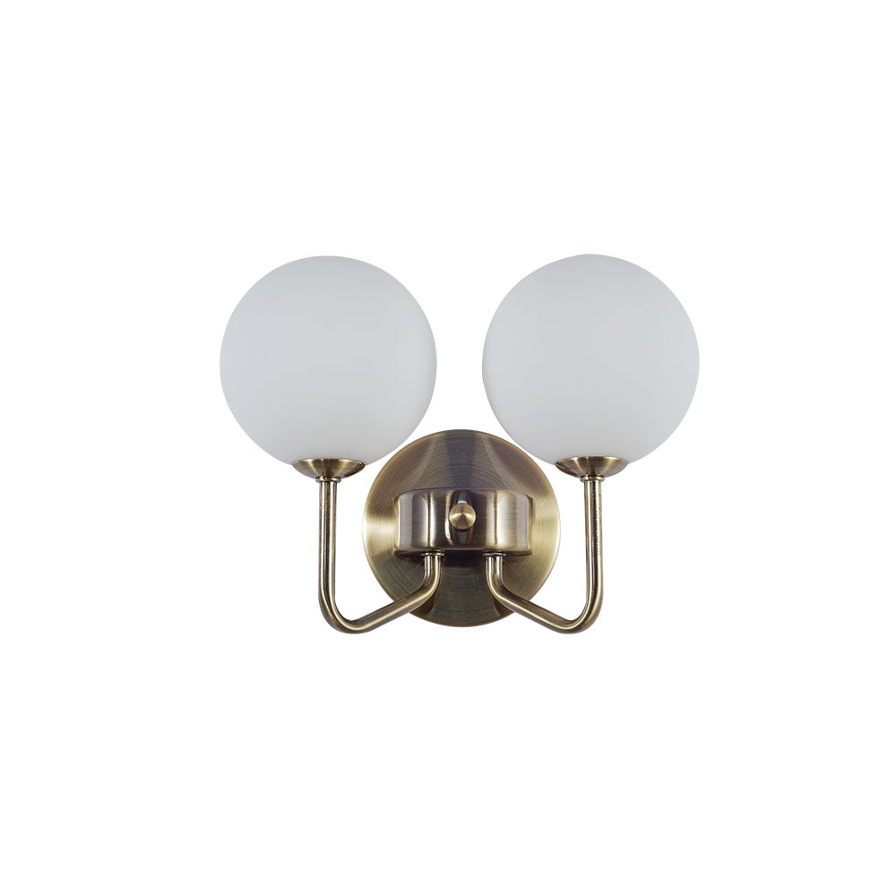 Magnalux Lando 2 Light Wall Light Antique Brass with Opal Ball Part Number - LAN02AB