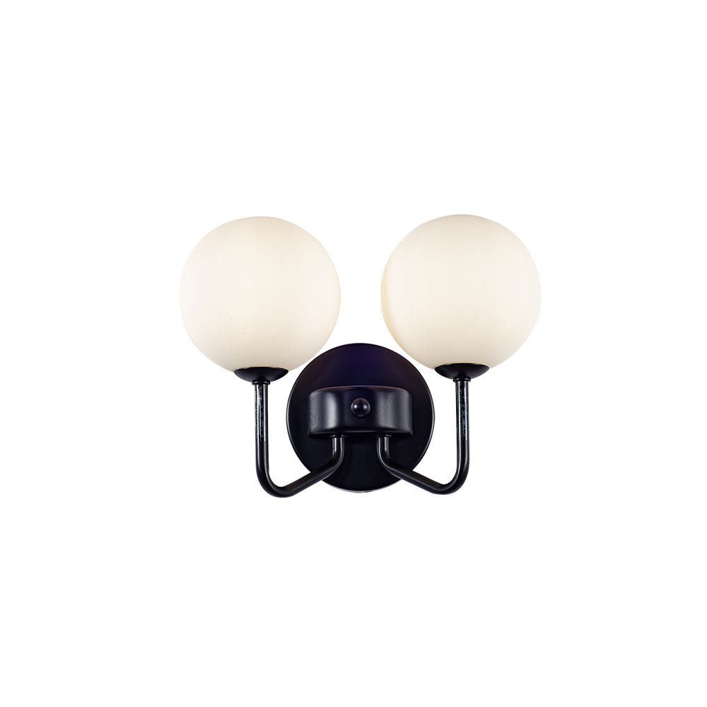 Magnalux Lando 2 Light Wall Light Matt Black with Opal Ball Part Number - LAN02BL