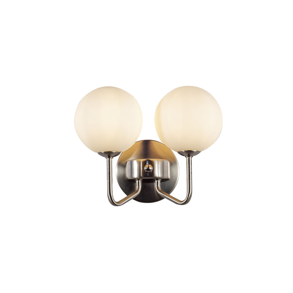 Magnalux Lando 2 Light Wall Light Satin Chrome with Opal Ball Part Number - LAN02SC