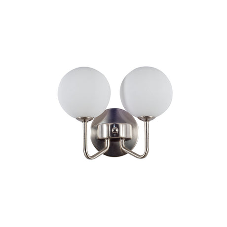 Magnalux Lando 2 Light Wall Light Satin Chrome with Opal Ball Part Number - LAN02SC