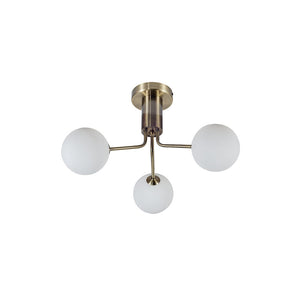 Magnalux Lando 3 Light Semi Flush Antique Brass with Opal Ball Part Number - LAN03AB