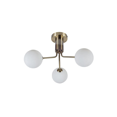 Magnalux Lando 3 Light Semi Flush Antique Brass with Opal Ball Part Number - LAN03AB