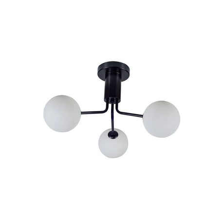 Magnalux Lando 3 Light Semi Flush Matt Black with Opal Ball Part Number - LAN03BL