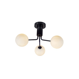 Magnalux Lando 3 Light Semi Flush Matt Black with Opal Ball Part Number - LAN03BL