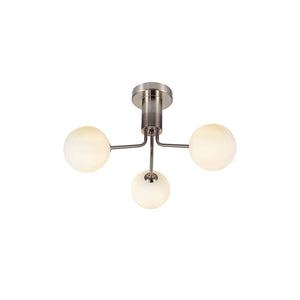 Magnalux Lando 3 Light Semi Flush Satin Chrome with Opal Ball Part Number - LAN03SC