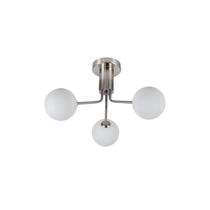 Magnalux Lando 3 Light Semi Flush Satin Chrome with Opal Ball Part Number - LAN03SC