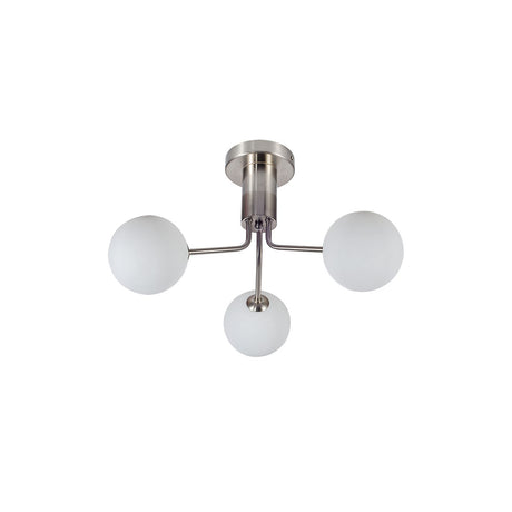 Magnalux Lando 3 Light Semi Flush Satin Chrome with Opal Ball Part Number - LAN03SC