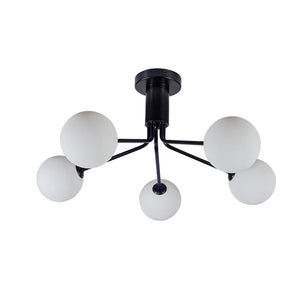 Magnalux Lando 5 Light Semi Flush Matt Black with Opal Ball Part Number - LAN05BL