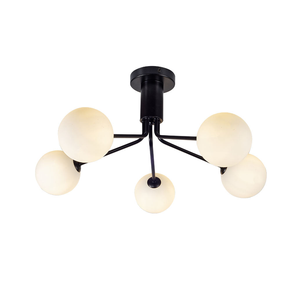Magnalux Lando 5 Light Semi Flush Matt Black with Opal Ball Part Number - LAN05BL