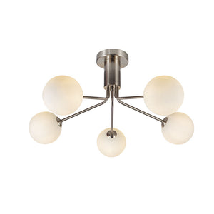 Magnalux Lando 5 Light Semi Flush Satin Chrome with Opal Ball Part Number - LAN05SC