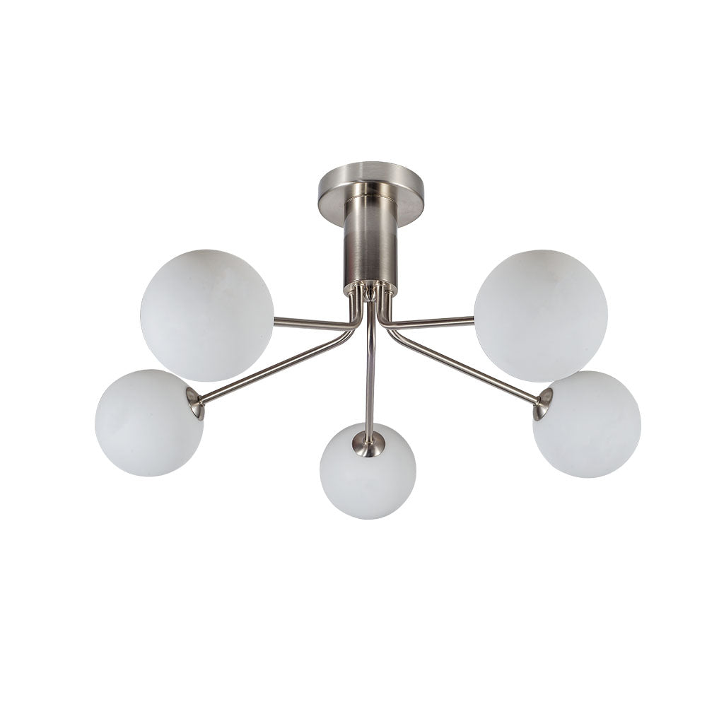Magnalux Lando 5 Light Semi Flush Satin Chrome with Opal Ball Part Number - LAN05SC