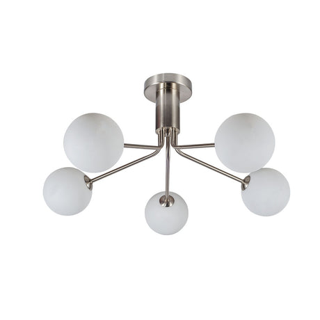 Magnalux Lando 5 Light Semi Flush Satin Chrome with Opal Ball Part Number - LAN05SC