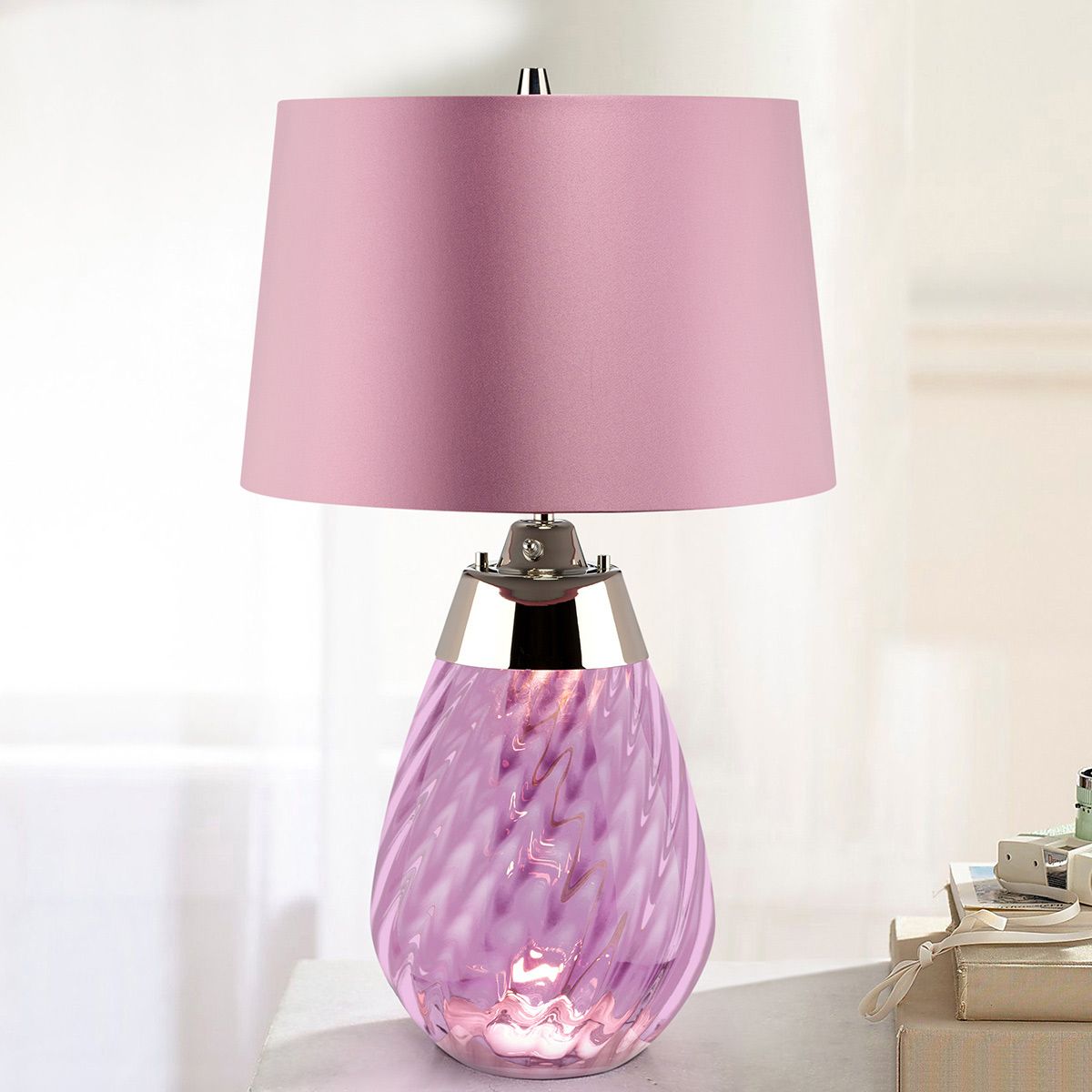 Elstead Lighting Table Lamp from the Lena - Plum range. Lena 2 Light Small Plum Table Lamp – SKU LENA-TL-S-PLUM