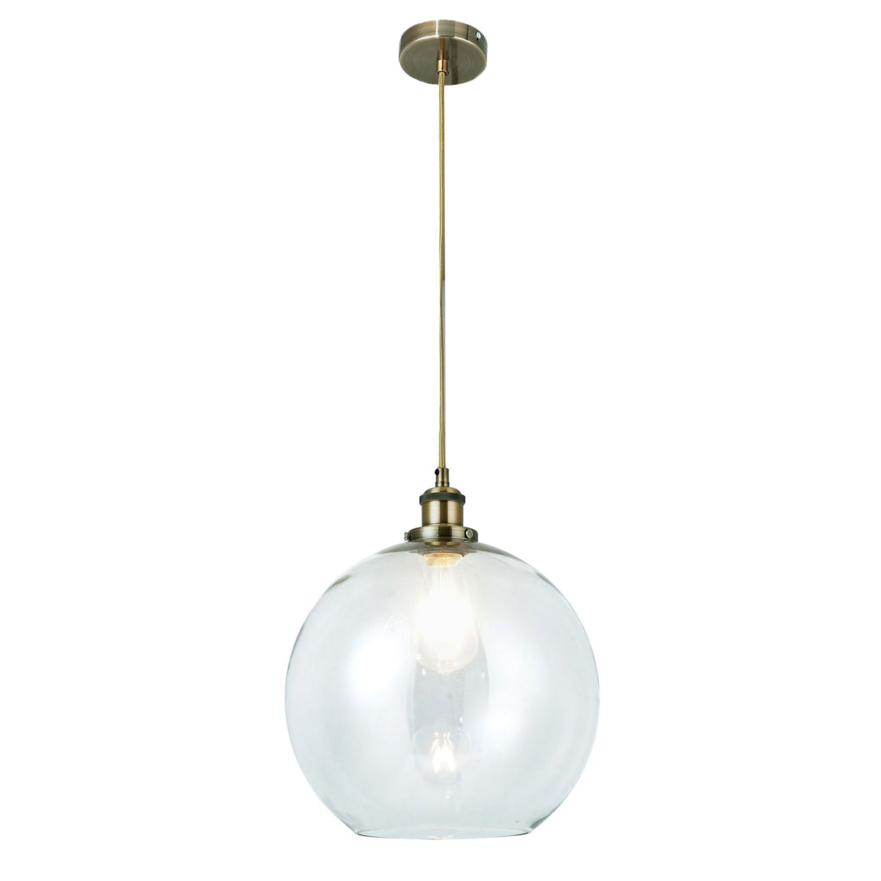 Magnalux Lewis 1 Light Medium Glass Ball Pendant Antique Brass Part Number - LEW01ABM