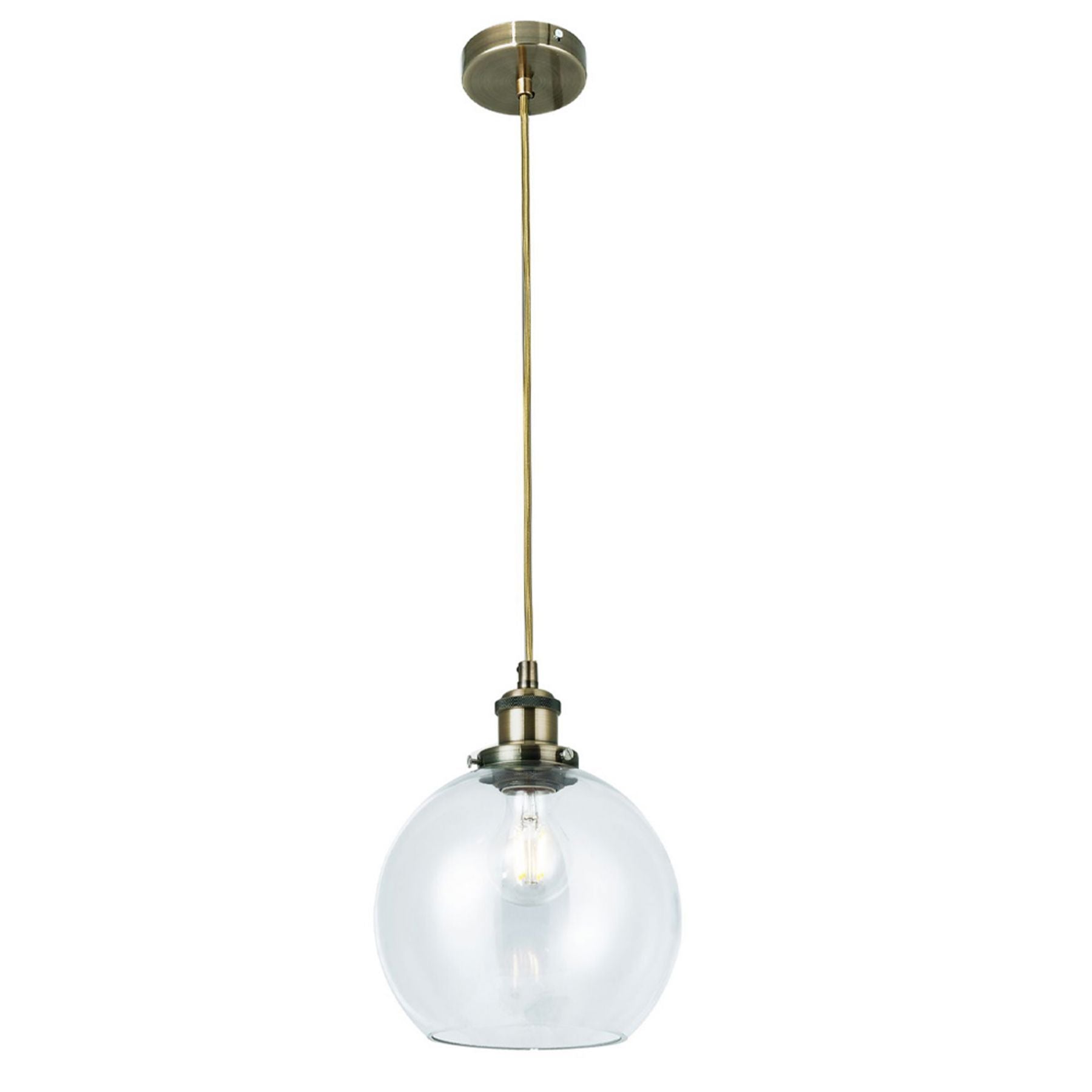 Magnalux Lewis 1 Light Small Glass Ball Pendant Antique Brass Part Number - LEW01ABS
