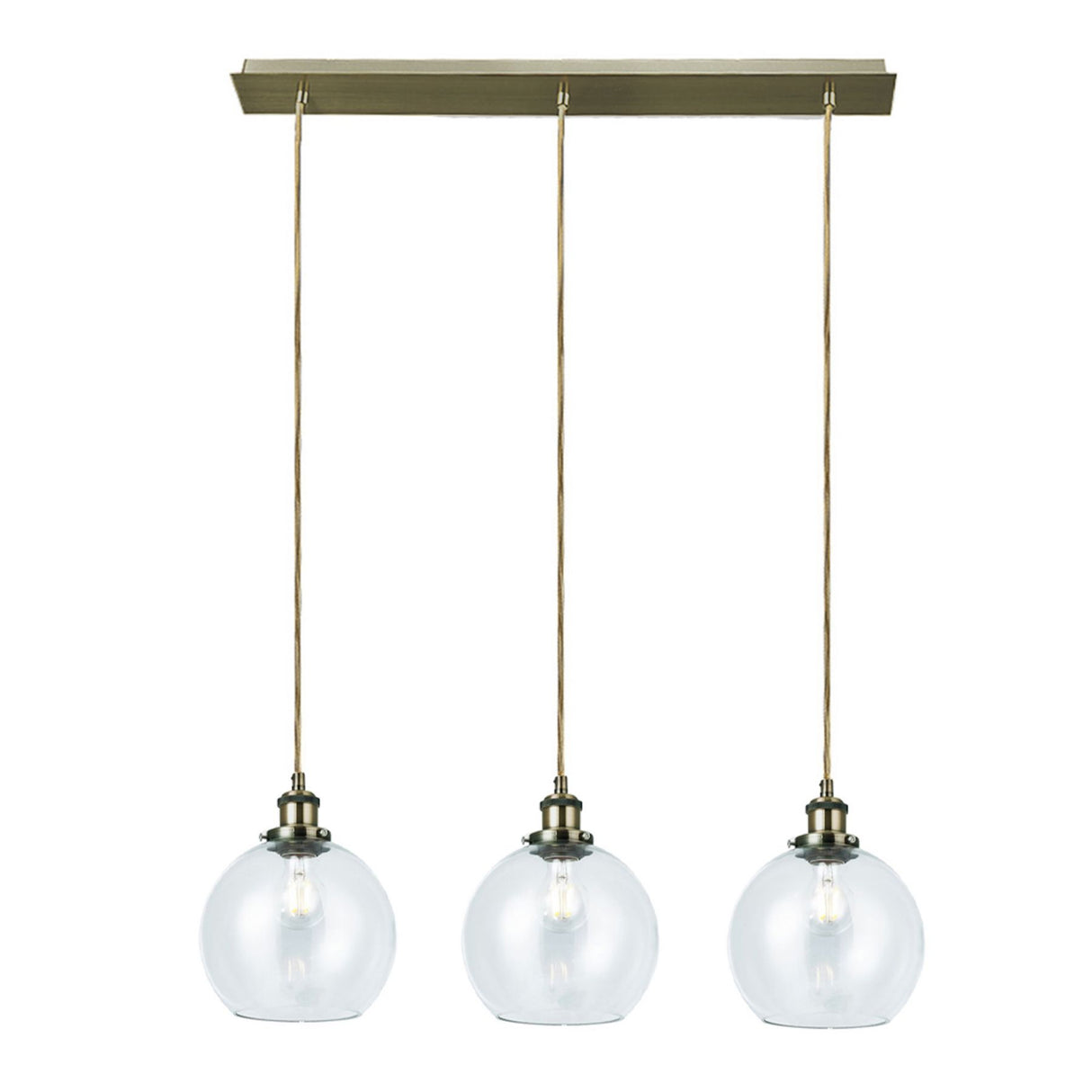 Magnalux Lewis 3 Light Bar Small Glass Ball Pendant Antique Brass Part Number - LEW03AB