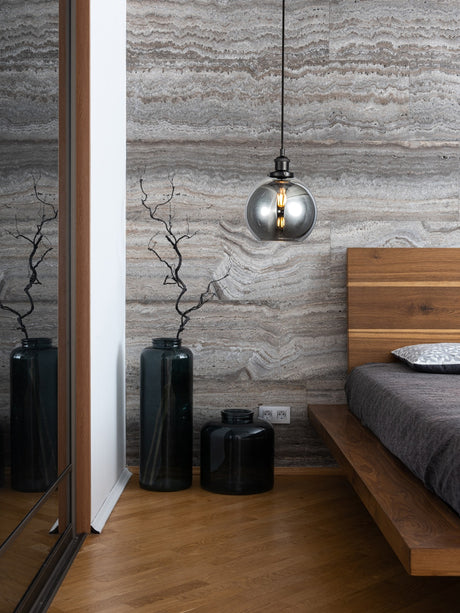 Magnalux Lewis 1 Light Small Glass Ball Pendant Matt Black Part Number - LEW01BLS