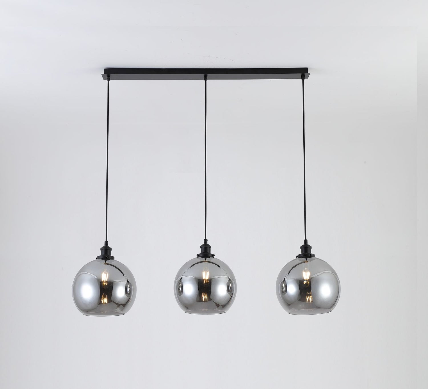 Magnalux Lewis 3 Light Bar Small Glass Ball Pendant Matt Black Part Number - LEW03BL