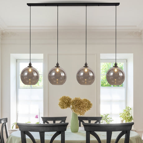 Magnalux Lewis 4 Light Bar Medium Glass Ball Pendant Matt Black Part Number - LEW04BL