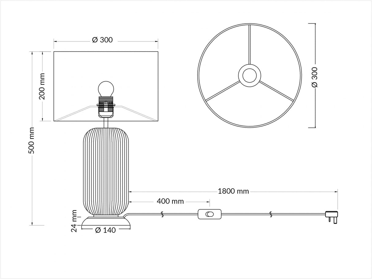 Magnalux Mason Amber Ribbed Glass Table Lamp c/w Shade Part Number - MAS01CHTL