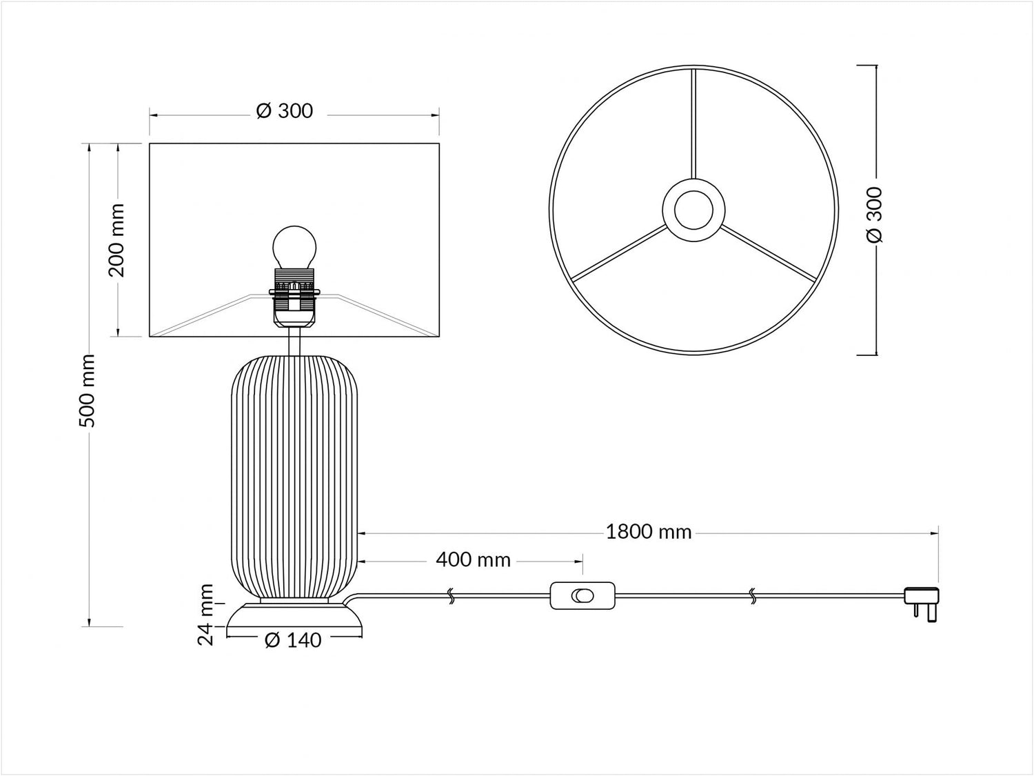 Magnalux Mason Amber Ribbed Glass Table Lamp c/w Shade Part Number - MAS01CHTL
