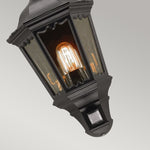 Elstead Lighting Outdoor Wall Light from the Medstead range. Medstead 1 Light Half Lantern with PIR – SKU MD7-PIR-BLACK