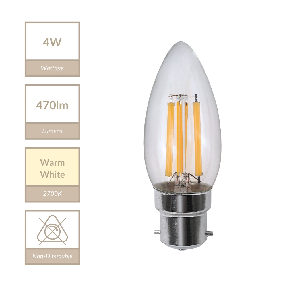 Magnalux C35 - BC Clear Candle Lamp. Part Number - MLCL4B22/WW