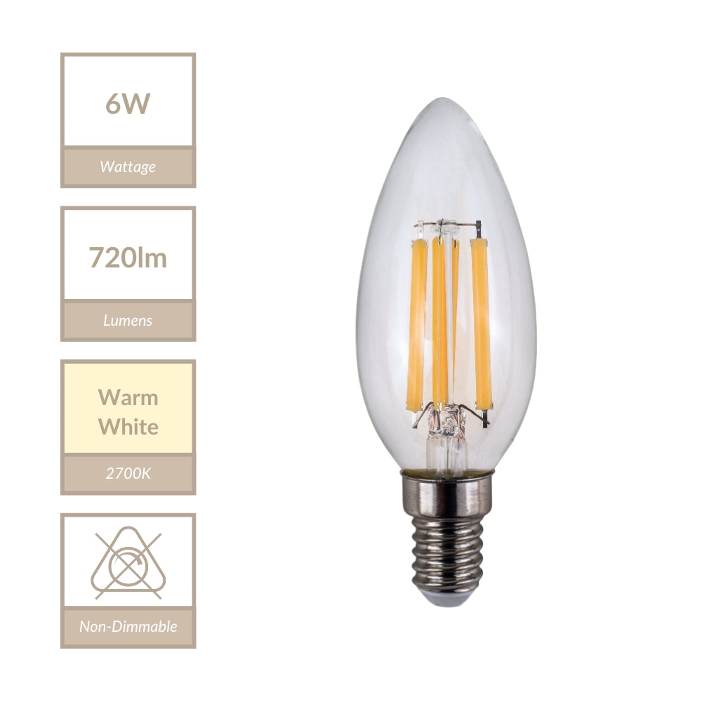 Magnalux C35 - E14 Clear Candle (6W) Lamp. Part Number - MLCL6SES/WW