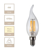 Magnalux C35T - E14 Clear Curled Tip Candle (4W) Lamp. Part Number - MLDCLT4SES/WW