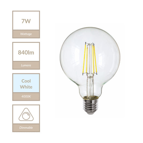 Magnalux G95 - E27 Clear Globe Lamp. Part Number - MLDGL957ES/CW