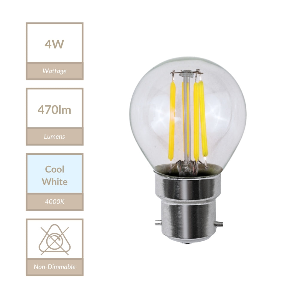 Magnalux G45 - BC Clear Golf Ball Lamp. Part Number - MLGB4B22/CW