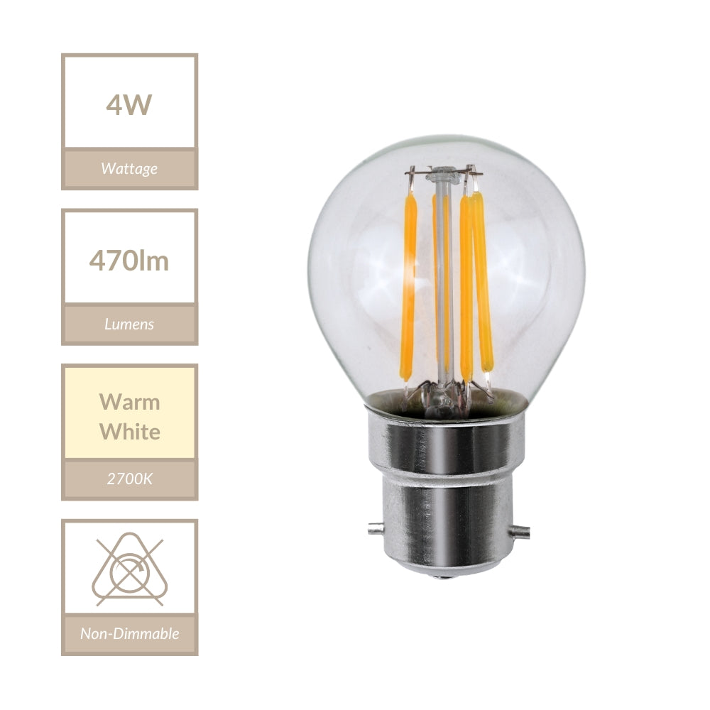Magnalux G45 - BC Clear Golf Ball Lamp. Part Number - MLGB4B22/WW