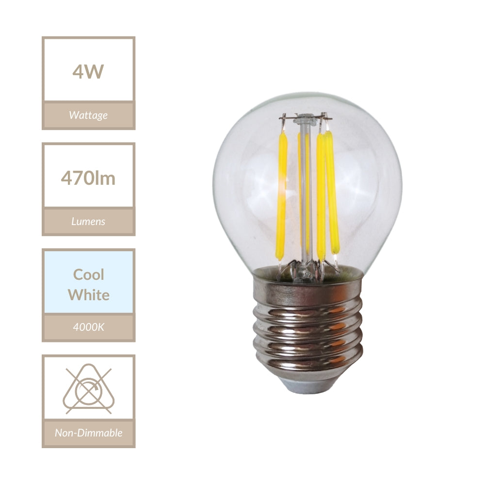Magnalux G45 - E27 Clear Golf Ball Lamp. Part Number - MLGB4ES/CW