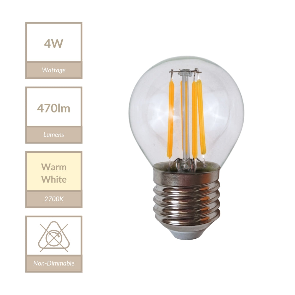 Magnalux G45 - E27 Clear Golf Ball Lamp. Part Number - MLGB4ES/WW