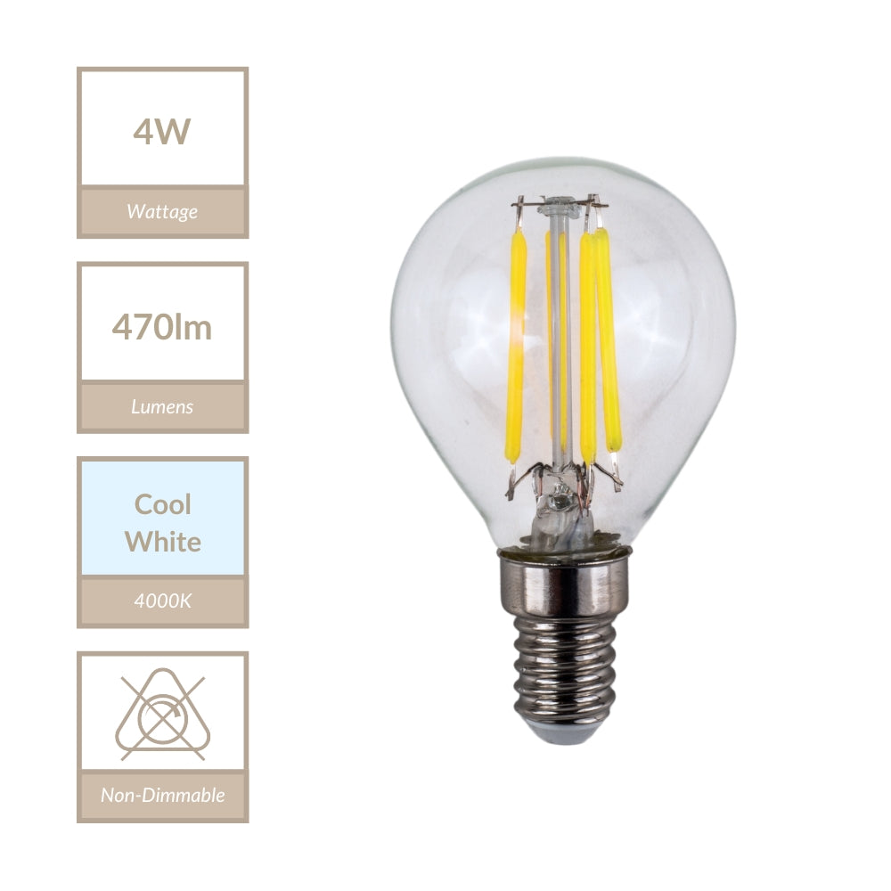 Magnalux G45 - E14 Clear Golf Ball Lamp. Part Number - MLGB4SES/CW