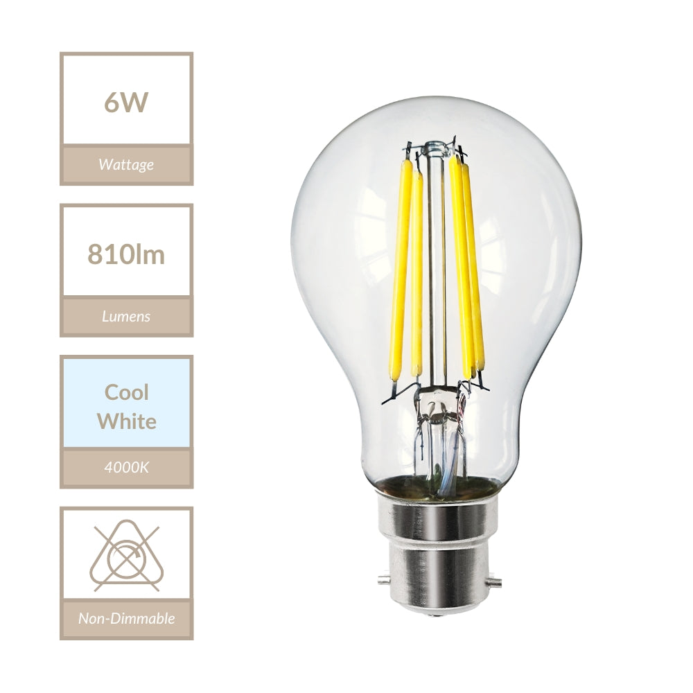 Magnalux A60 - BC Clear GLS Lamp. Part Number - MLGLS6B22/CW
